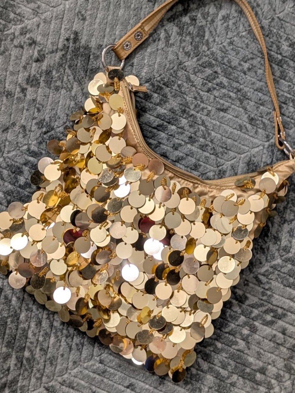 Apt. 9 Gold Sequin Slouchy Y2K Shoulder Bag Glam Small Party Purse Sparkly